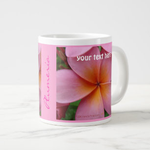 Pink Plumeria Tropical Flower Custom Name JumboMug Large Coffee Mug
