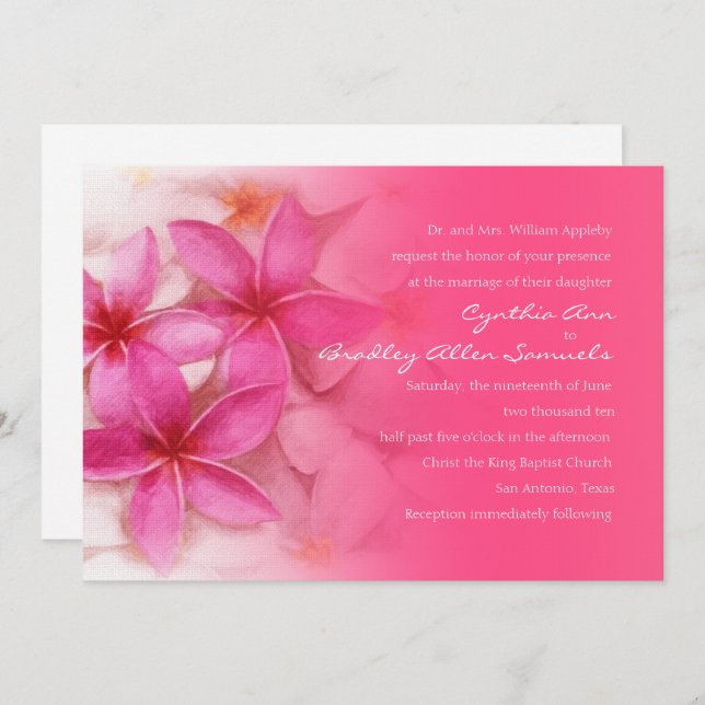 Pink Plumeria Wedding Invitation (Front/Back)