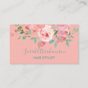 Pink Poenies Roses Business Card