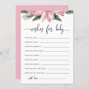Pink Poinsettia Baby Wishes Winter Baby Shower Invitation