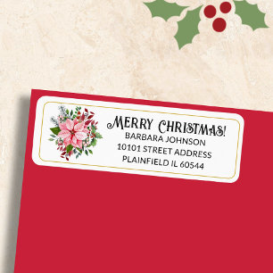 Pink Poinsettia Bouquet Christmas Return Address