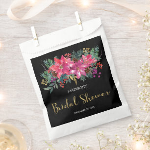 Pink Poinsettia Christmas Bridal Shower Favour Bags
