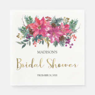 Pink Poinsettia Christmas Bridal Shower Napkin