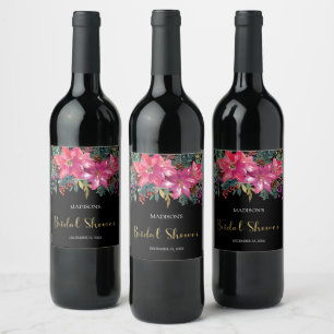 Pink Poinsettia Christmas Bridal Shower  Wine Label