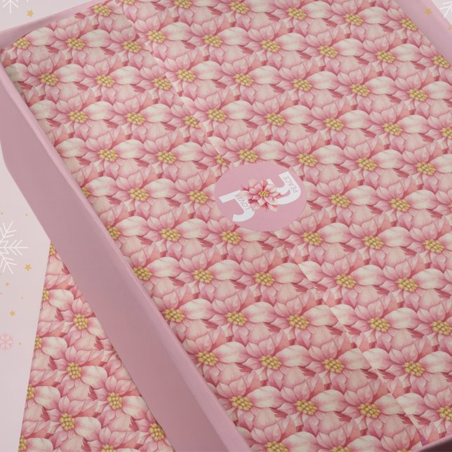 Pink Poinsettia Christmas Pattern Tissue Paper (Creator Uploaded)