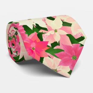 Pink Poinsettia Christmas Tie