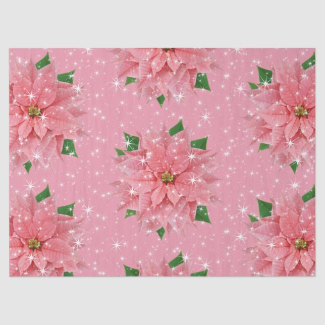 Pink Poinsettia Custom Holiday Christmas Present Tissue Paper (Front)