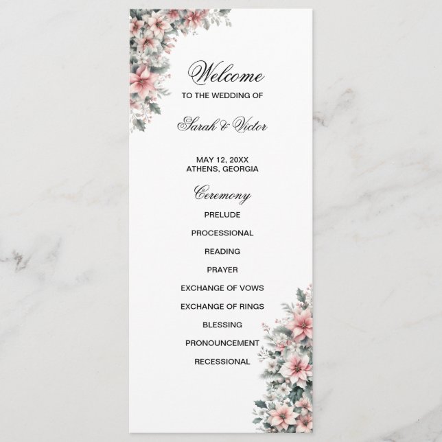 Pink Poinsettia double side program card  (Front)