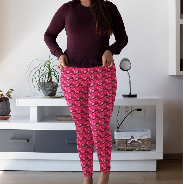 Pink Poinsettia Floral Pattern Leggings (In Situ)