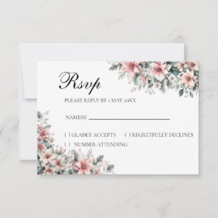 Pink Poinsettia floral RSVP card