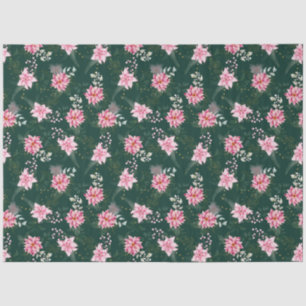 Pink Poinsettia Flowers on Dark Green Tissue Paper