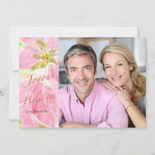 Pink Poinsettia Holiday Photo Card
