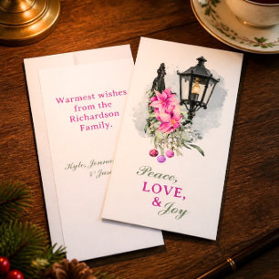 Pink Poinsettia Lantern Slim Christmas Card