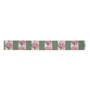 Pink Poinsettia Original Watercolor Stripe Satin Ribbon