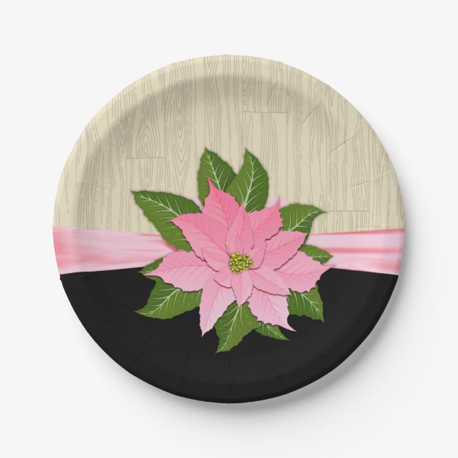 Pink Poinsettia Paper Plate (Front)
