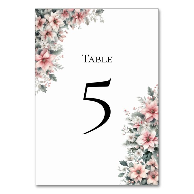 Pink Poinsettia Table Number Card (Front)