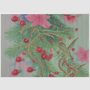 Pink Poinsettia Watercolor Merry Christmas 2022  Tissue Paper