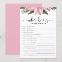 Pink Poinsettia Who Knows Bride Bridal Shower Game