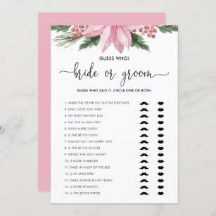 Pink Poinsettia Winter Bride or Groom Shower Game Invitation
