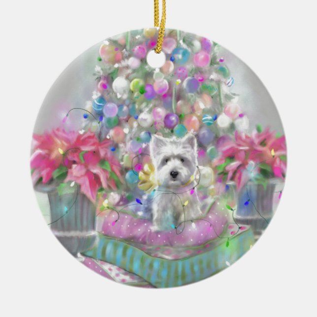 Pink Poinsettias Ceramic Tree Decoration (Front)