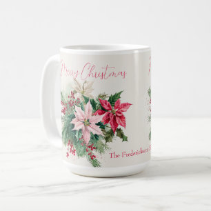 Pink Poinsettias Elegant Christmas Coffee Mug