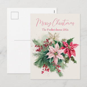 Pink Poinsettias Elegant Christmas Postcard
