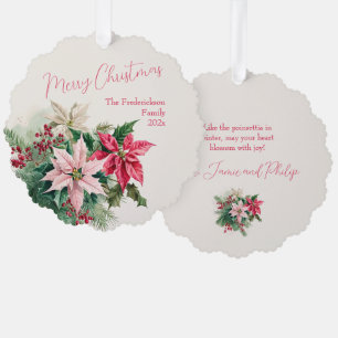 Pink Poinsettias Elegant Paper Ornament Card