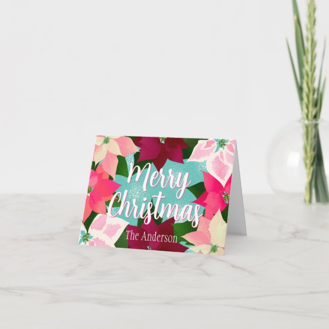 Pink Poinsettias Holiday Card (Front)