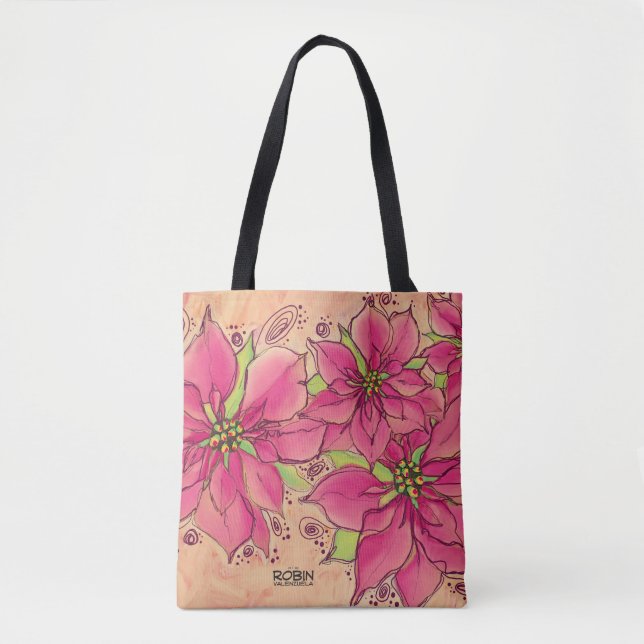 Pink Poinsettias Tote Bag (Front)