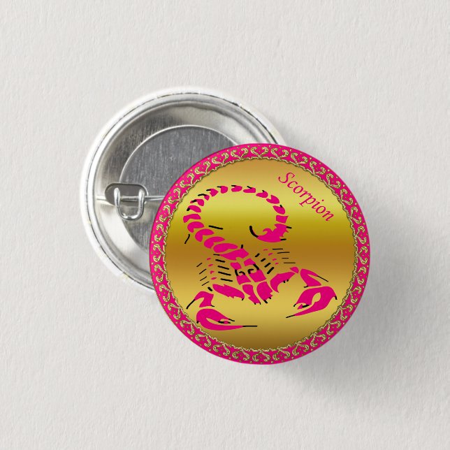 Pink poisonous scorpion very venomous insect 3 cm round badge (Front & Back)