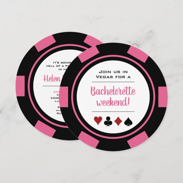 Pink Poker Chip Vegas Casino Bachelorette Party Invitation (Front/Back)