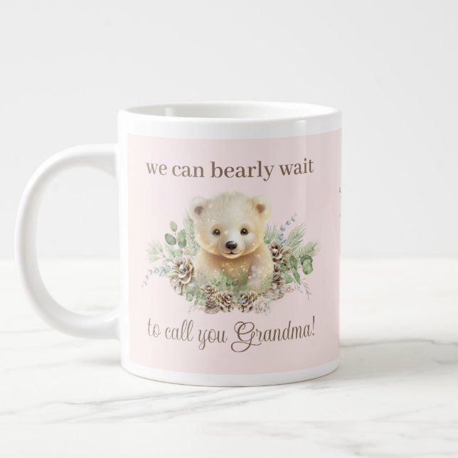 Pink Polar Bear Baby Girl Pregnancy Reveal Gift Large Coffee Mug (Left)