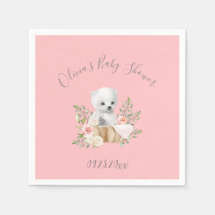 Pink Polar Bear Baby Girl Shower Napkins