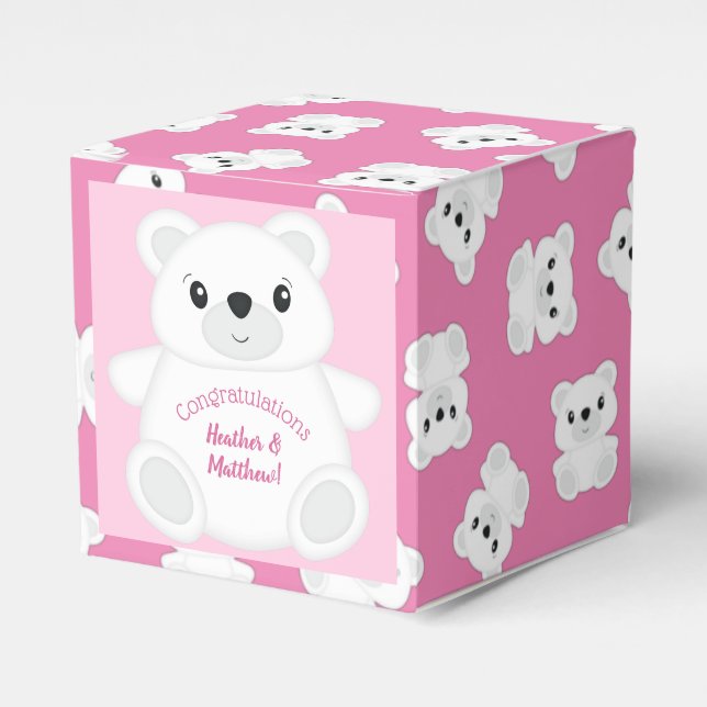 Pink Polar Bear Baby Shower Favour Box (Front Side)