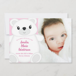 Pink Polar Bear Baby Shower Invitation