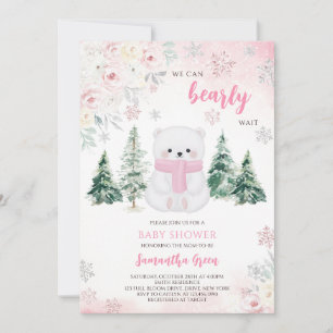 Pink Polar Bear Baby Shower Invitation