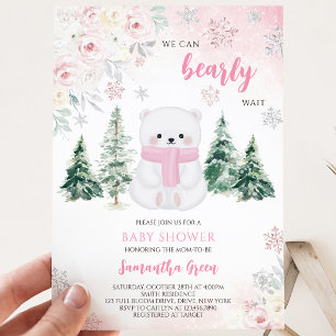 Pink Polar Bear Baby Shower Invitation