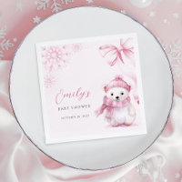Pink Polar Bear Baby Shower Napkins