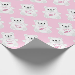 Pink Polar Bear Baby Shower Wrapping Paper