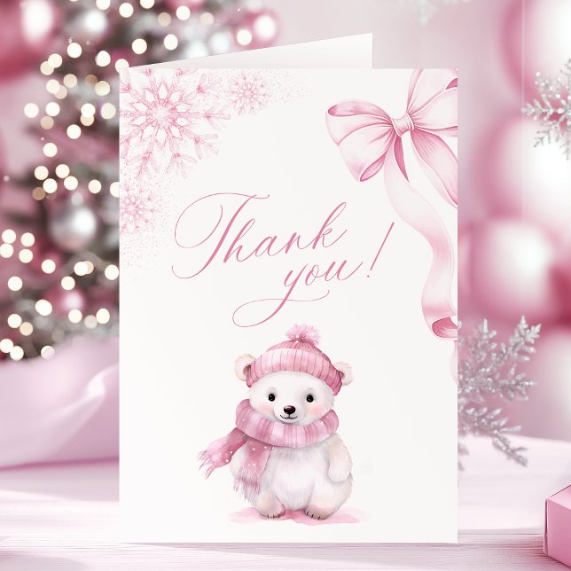 Pink Polar Bear Foldable Thank You Card (Creator Uploaded)
