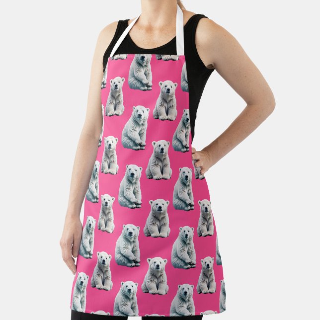 Pink Polar Bear Pattern Design  Apron (Creator Uploaded)