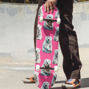 Pink Polar Bear Pattern Design Skateboard