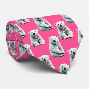 Pink Polar Bear Pattern Design  Tie