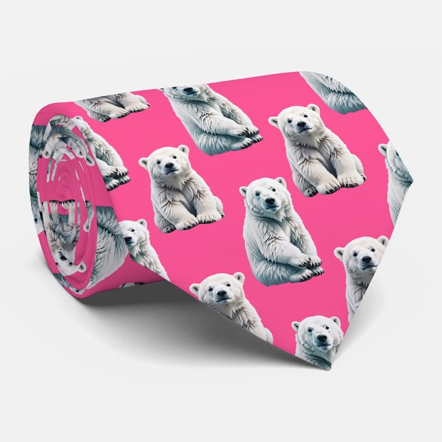 Pink Polar Bear Pattern Design  Tie (Creator Uploaded)