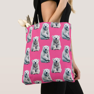 Pink Polar Bear Pattern Design Tote Bag