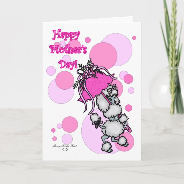 Pink Polk-a-dot Poodle Mother's Day Card (Front)