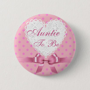 Pink Polka Dot Auntie to be Baby Shower Button