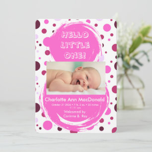 Pink polka dot Baby birth announcement