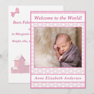 Pink Polka-Dot Baby Girl Birth Announcement