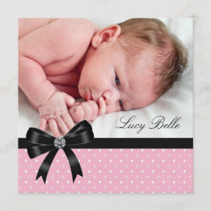 Pink Polka Dot Baby Girl Photo Birth Announcement
